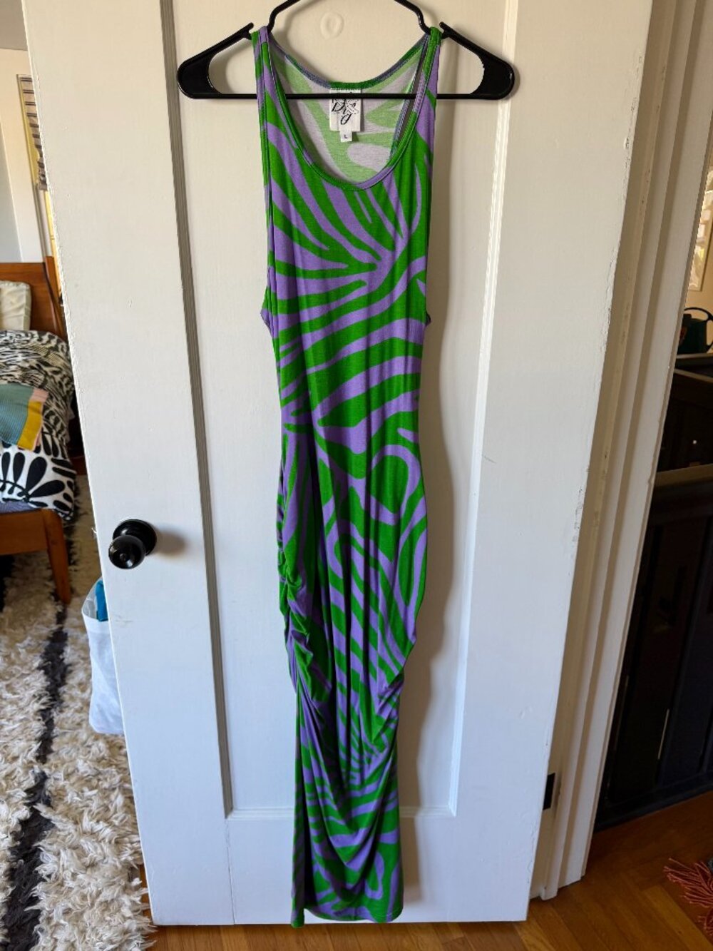 NWOT Never Fully Dressed Green Purple Zebra Print Maxi Dress – Size L